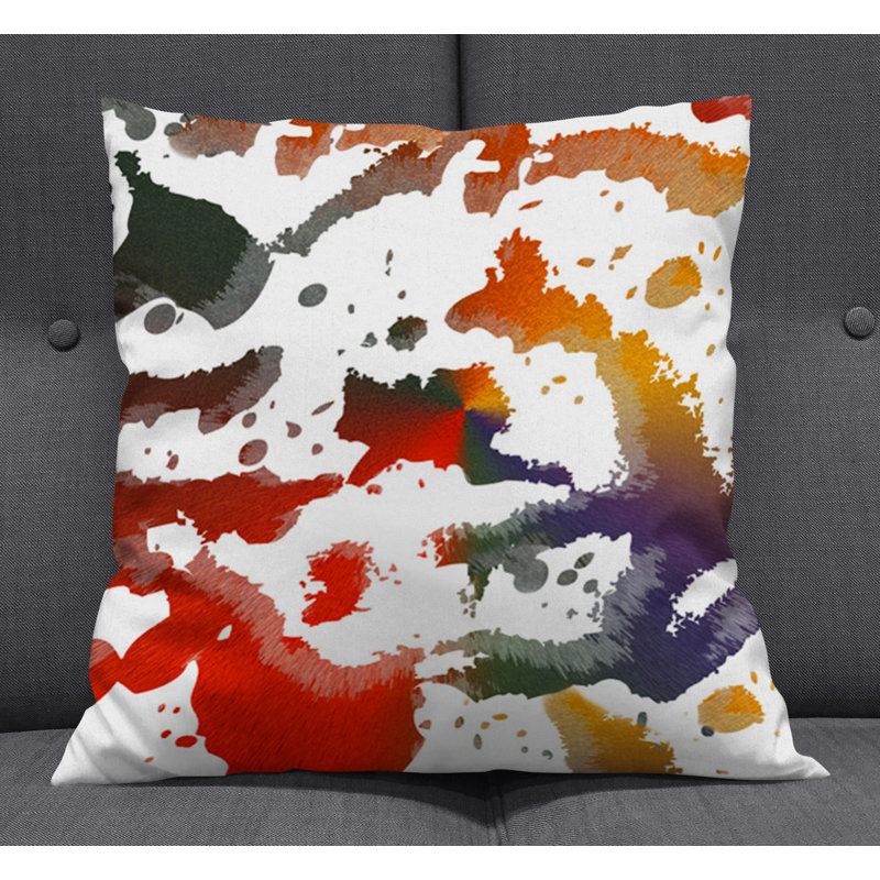 Throw Pillow With Insert, White/Red/Orange Abstract 2, 18"H x 18"W