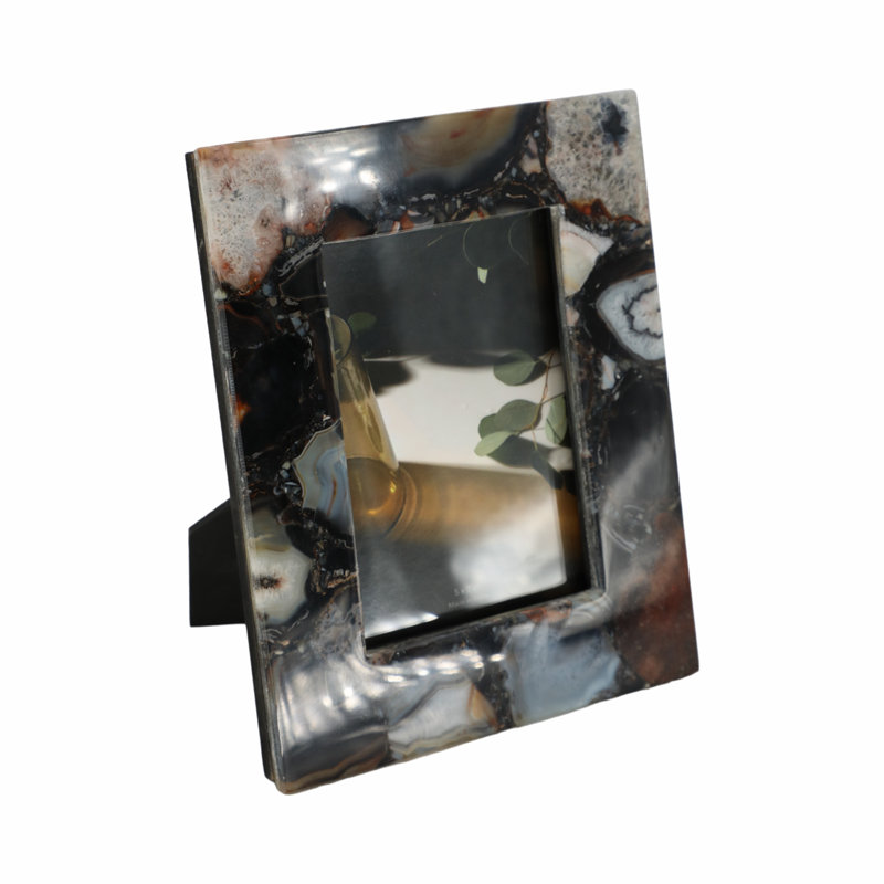 Modern Photo Frame With Stone Glass Metal Wood and Agate in Mixed-Material Design Showcasing Contemporary Style and Unique Craftsmanship with Natural Textured Accents for Modern Interiors