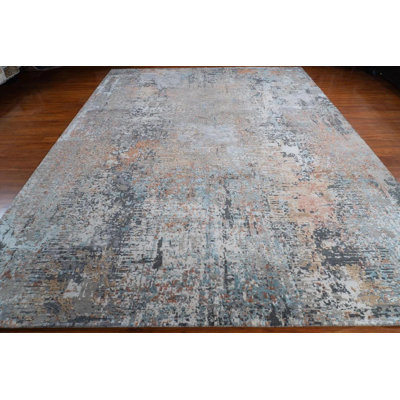 Tapis en laine noué à la main 8 pi 1 po x 10 pi 3 po | Tapis moderne gris abstrait rouille | Tapis contemporain multicolore | Tapis de salon Lea