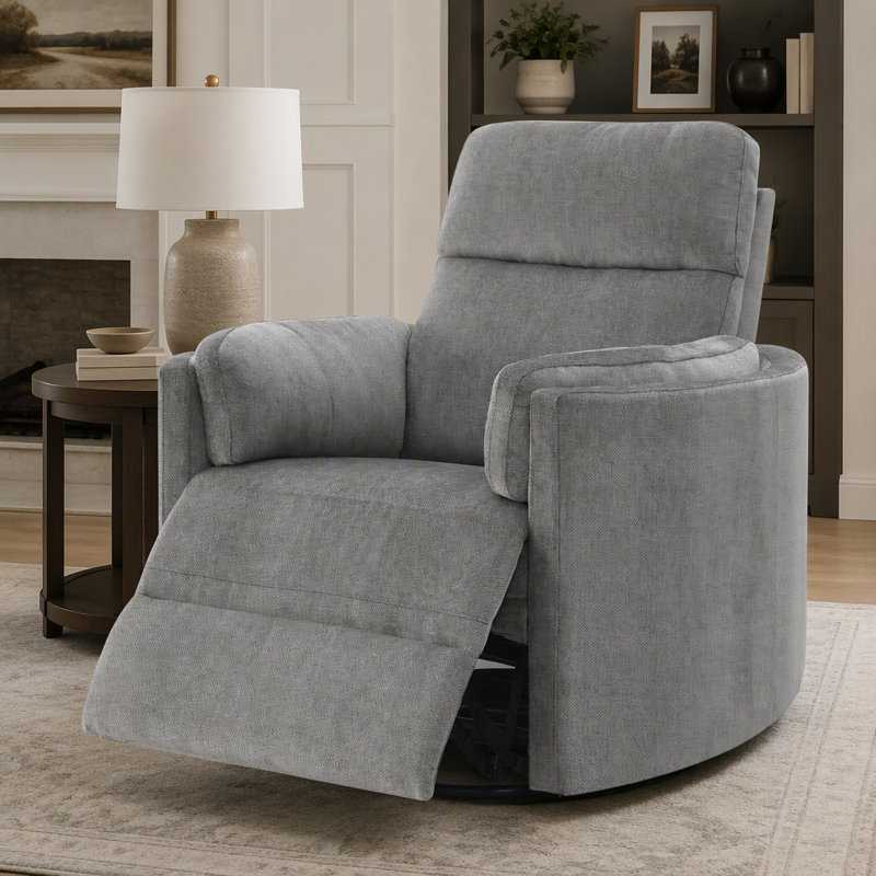 Fauteuil inclinable oscillant en chenille gris anthracite Sagen avec sièges pivotants, confortables et élégants pour les espaces de vie modernes