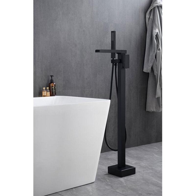 Matte Black Brass Floor-Mounted Freestanding Tub Filler