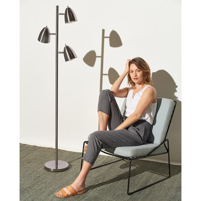Jacob Adjustable 3-Light Nickel Floor Lamp with Google Assistant