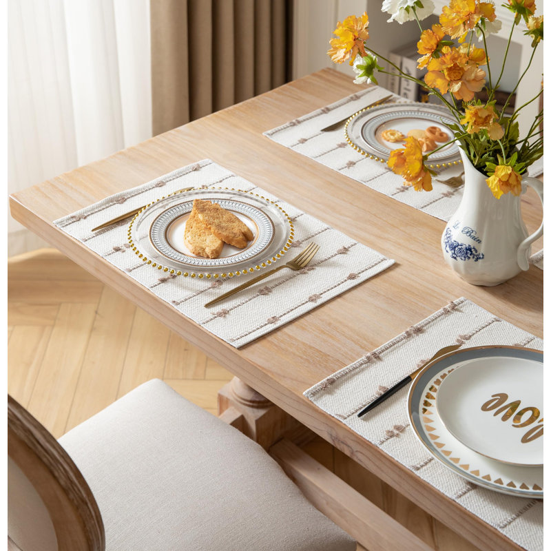 Ensembles de table bohèmes, pour la décoration de table à manger, napperons en tissu tissé pour une cuisine rustique de style campagnard, napperons en coton, ensemble de 6, (Taupe)