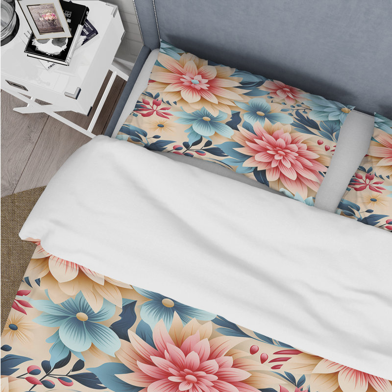 Retro Floral Kaleidoscope Melody II - Ensemble de housse de couette rétro, Housse de couette pour très grand lit et 2 très