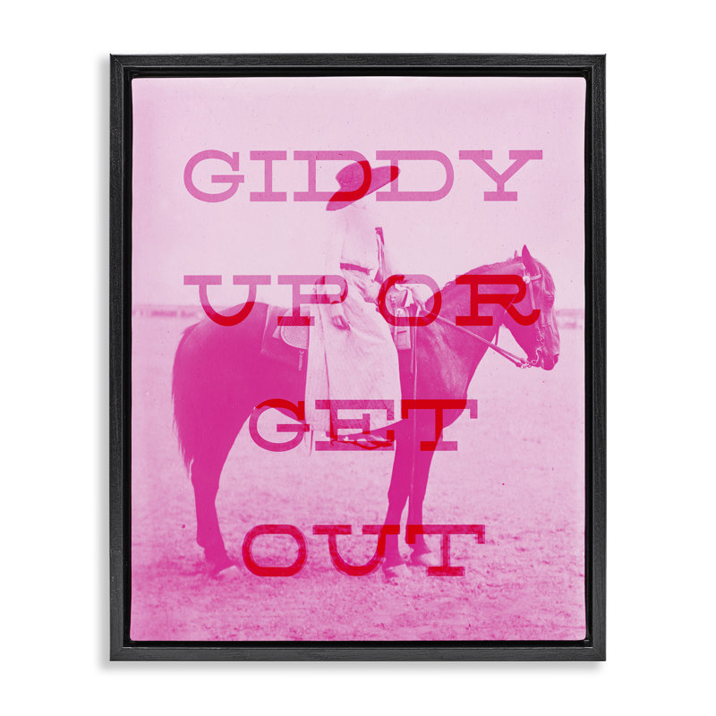 «Giddy Up or Get Out», toile encadrée dorée encadrée par Daphne Polselli, Cadre flottant noir de jais, H 31 po x l 25 po