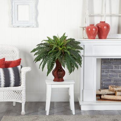 28'' Faux Fern Plant in Wood Urn