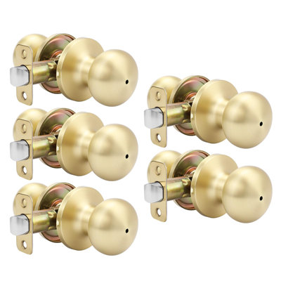 Boutons de porte intérieurs dorés, bouton de porte de chambre à coucher, boutons intérieurs de porte en vrac, bouton de porte d'intimité or brossé pour chambre à coucher ou salle de bain (paquet de 5)