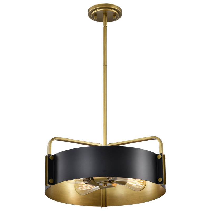 Luminaire suspendu tambour 4 lumières Malwine, Noir mat