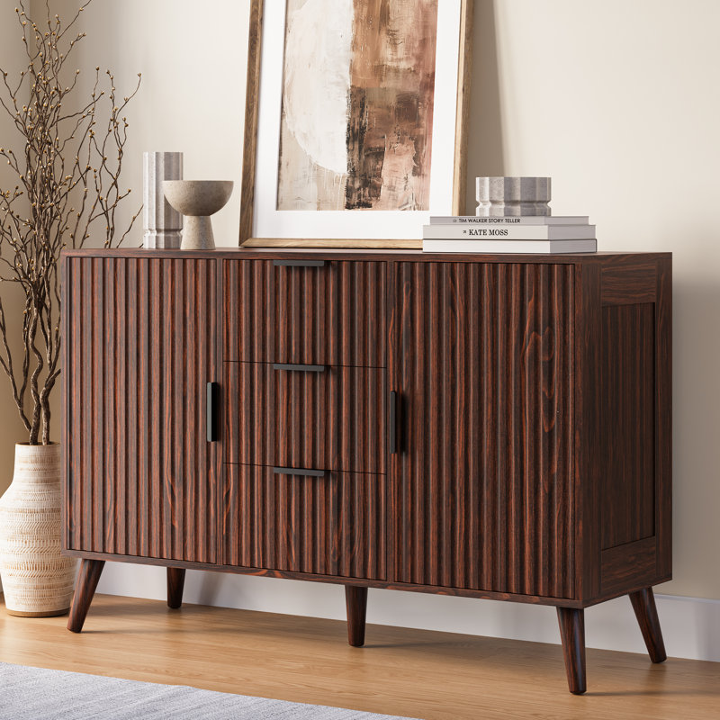 Armoire de rangement à 2 portes avec 3 tiroirs et tablettes Ato, Noyer