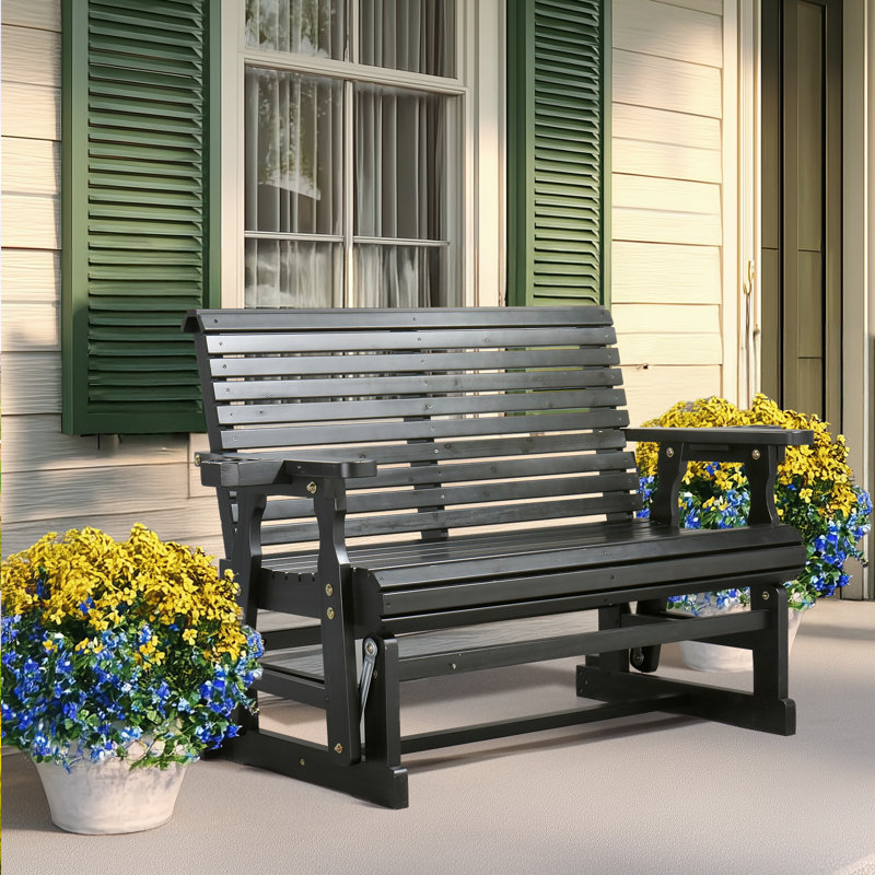Solid Wood Two-Person Patio Glider, Black