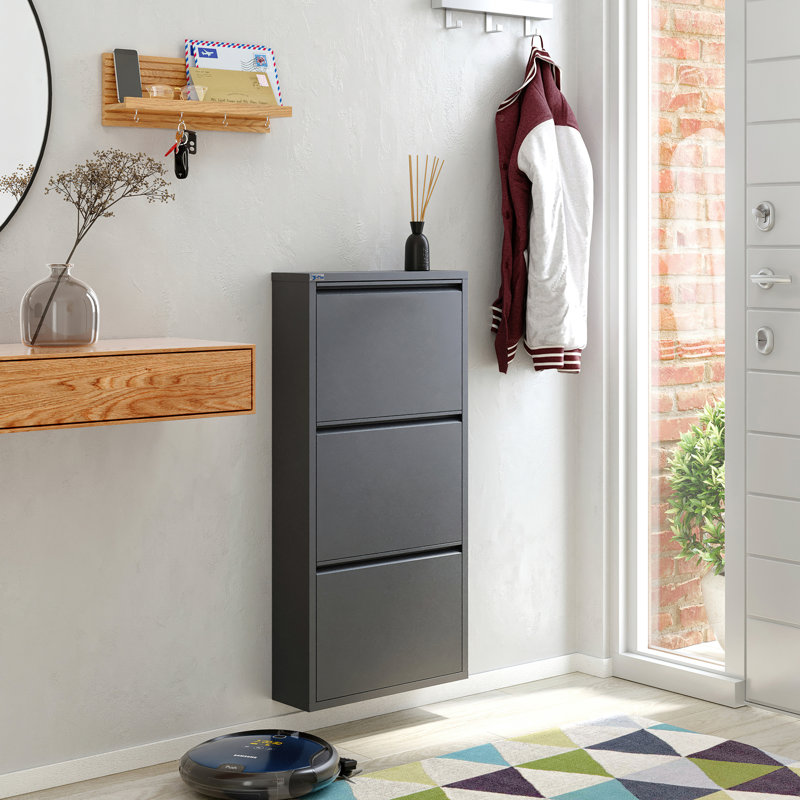 Antibacterial 3 Tier Metal Shoe Cabinet without Holes, Anthracite