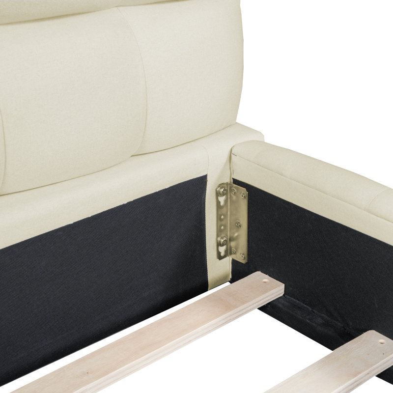 Upholstered Bed, Beige, European Double (140 x 200 cm)