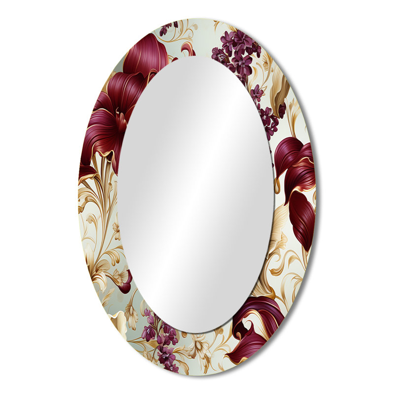 Royal Victorian Flourish Victorian Pattern - Floral Large Wall Mirror, Cottage Decorative Mirror, Printed Metal Art, Oval
