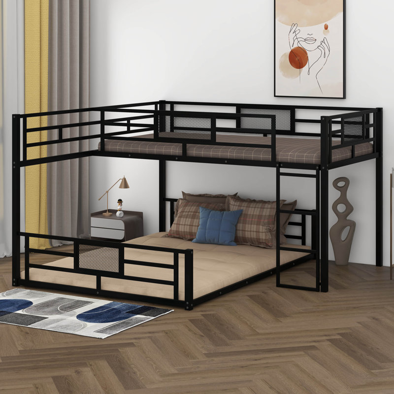 Twin Over Full Size Bunk Bed With Ladders, L Shaped Metal Bunk Bed Frame,Modern Metal Beds Frame