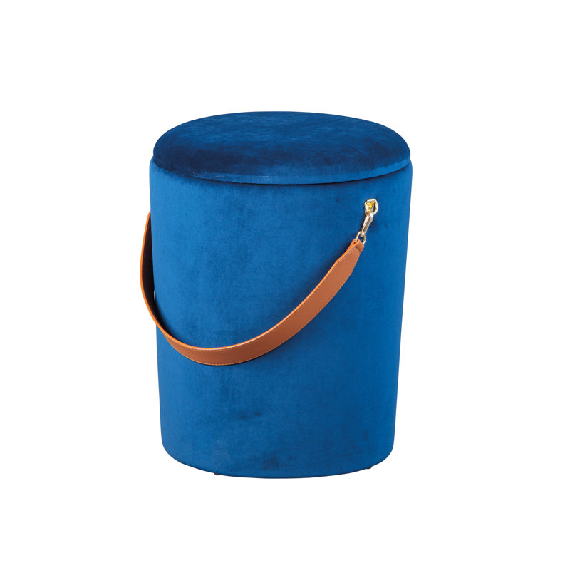 Shannan 35cm Wide Round No Pattern Ottoman with Storage, Blue