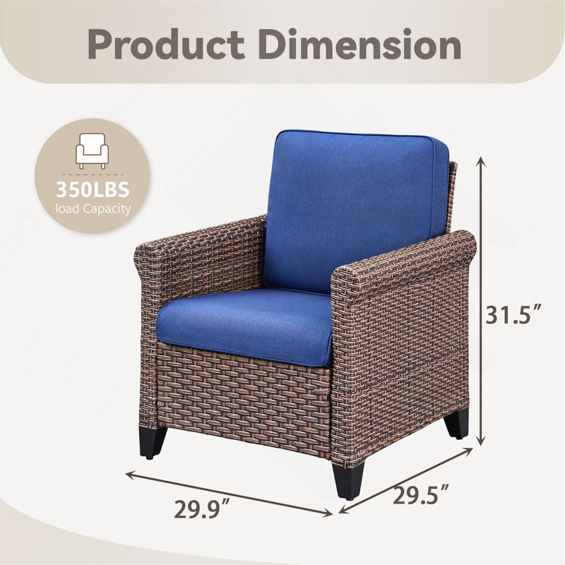 Ensemble de 2 chaises de patio avec coussins de qualité supérieure de 4 po, chaises en osier de rotin brun pour l'extérieur