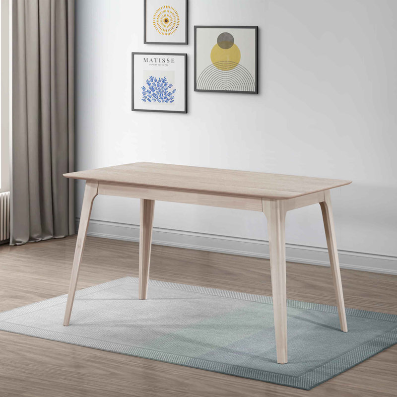 Lyan Solid Wood Mid-Century Modern Dining Table, White, 36.1"