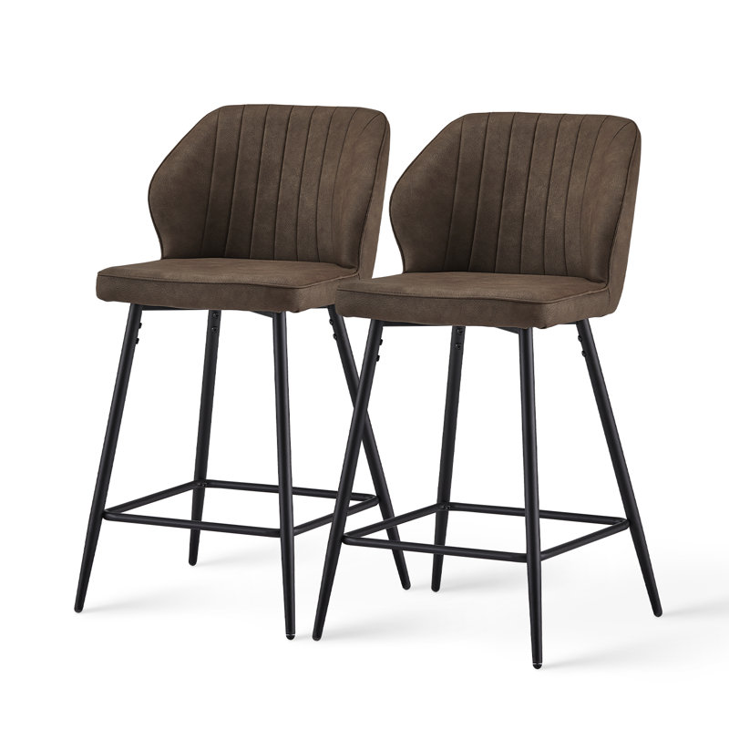 Konate Upholstered Counter Stool with Metal Frame, Brown