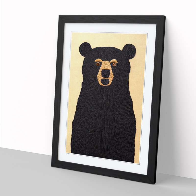 Bear Embroidery Vol.2 - Single Picture Frame Print, 64cm H x 46cm W, Black