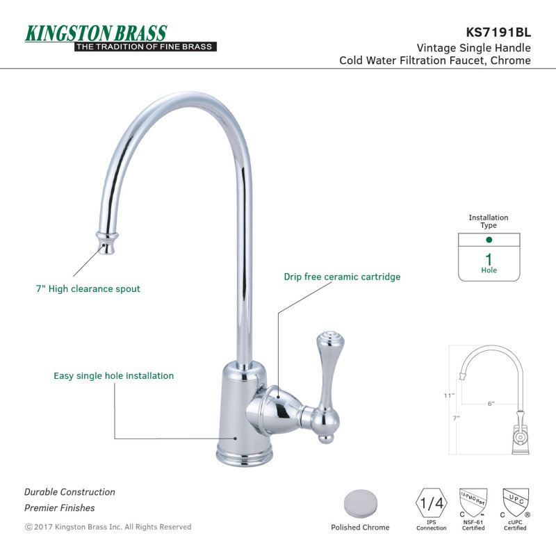 Kingston Brass Vintage Single-Handle 1-Hole Deck Mount Water Filtration Faucet, Polished Chrome