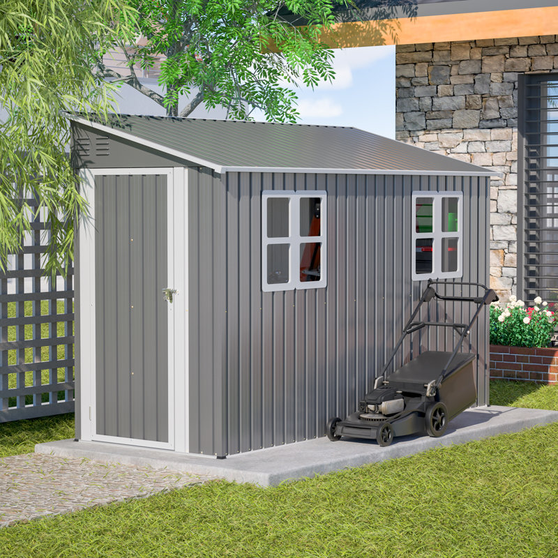 Outdoor Storage Shed Pitched Roof Tool Room With Door Lock And Floor Frame