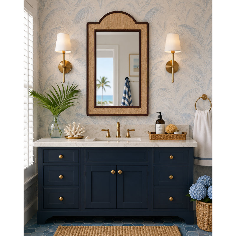 Miroir décoratif en raphia, Tanné
