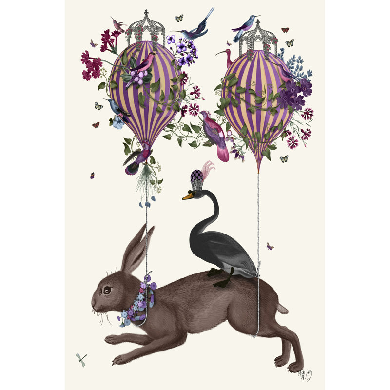 Hare Birdkeeper, Hot Air Balloon by Fab Funky - Wrapped Canvas Print,  46cm H  x  30cm W  