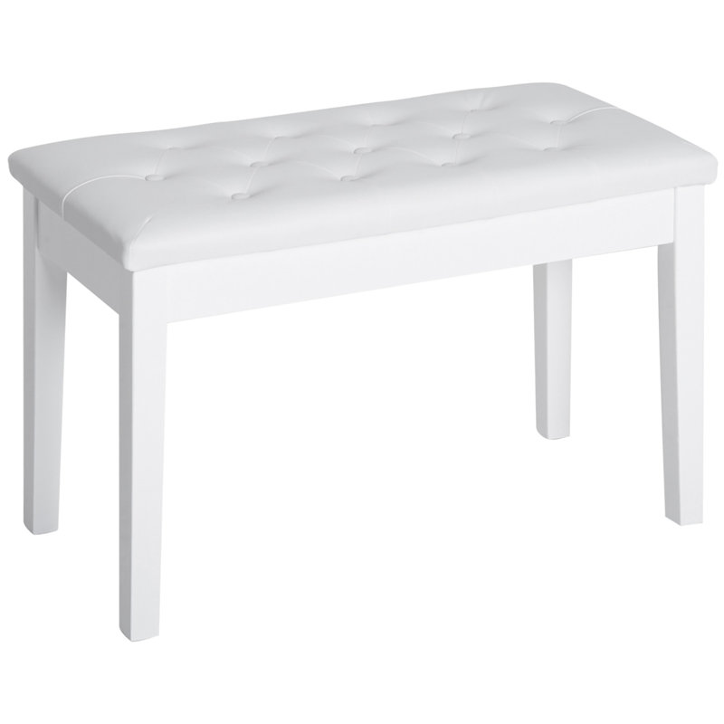 Piano Bench, Duet Piano Chair With Faux Leather Padded Cushion And Wooden Frame, Button Tufted Keyboard Bench, White, White