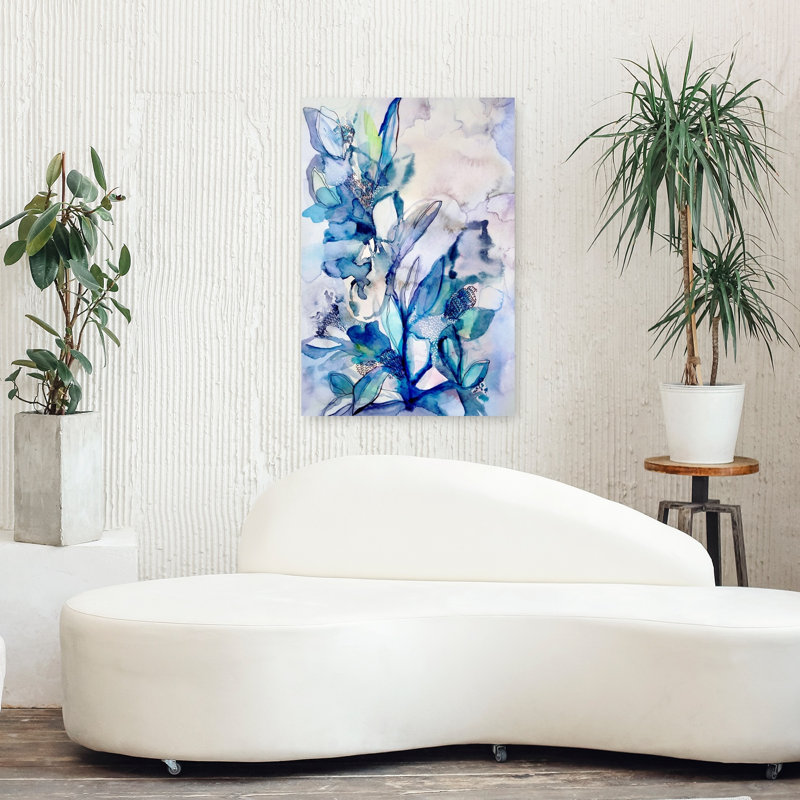 Art floral turquoise, H 36 po x l 24 po