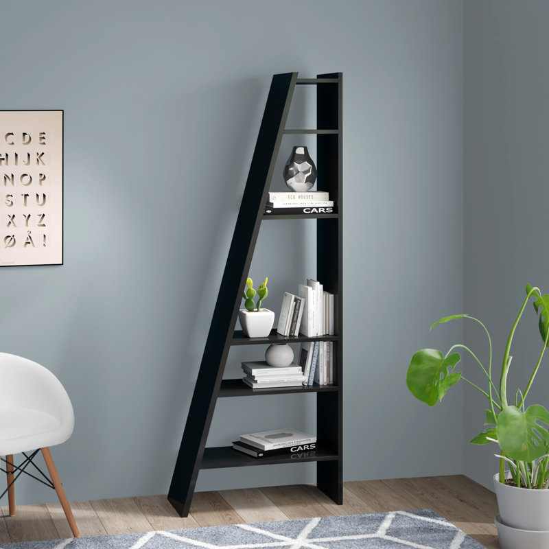 Abba 195cm H x 76cm W Geometric Bookcase, Pure Black