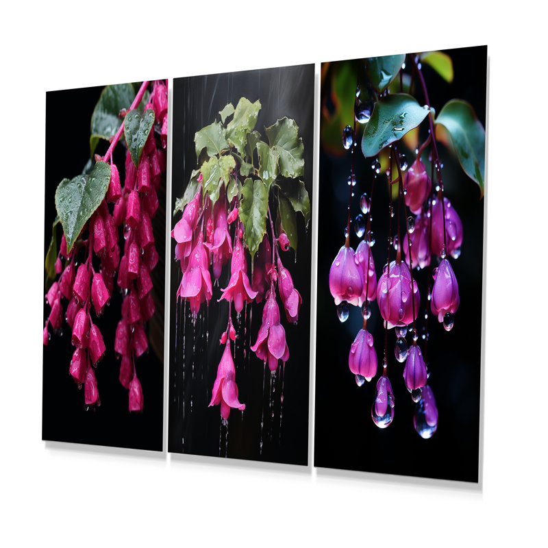 Colibri rose fuchsia I - ensemble de 3 décorations murales en métal rose fuchsia, H 28 po x l 36 po