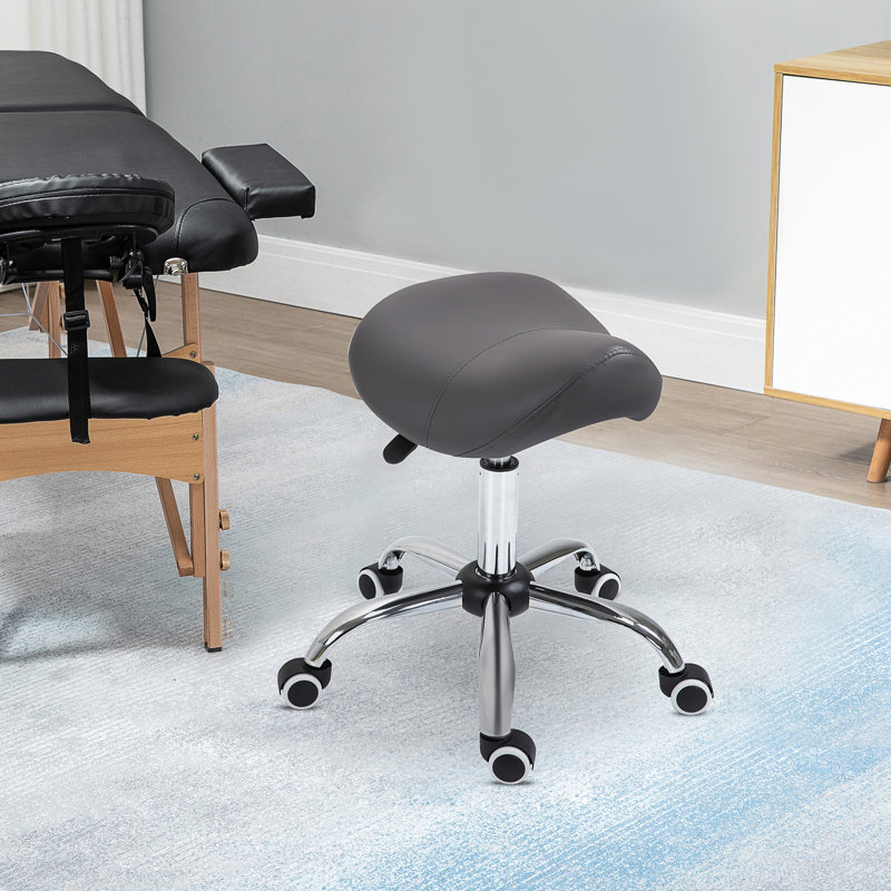 Ergonomic PU Leather Hydraulic Rolling Saddle Stool with Height Adjustable Swivel