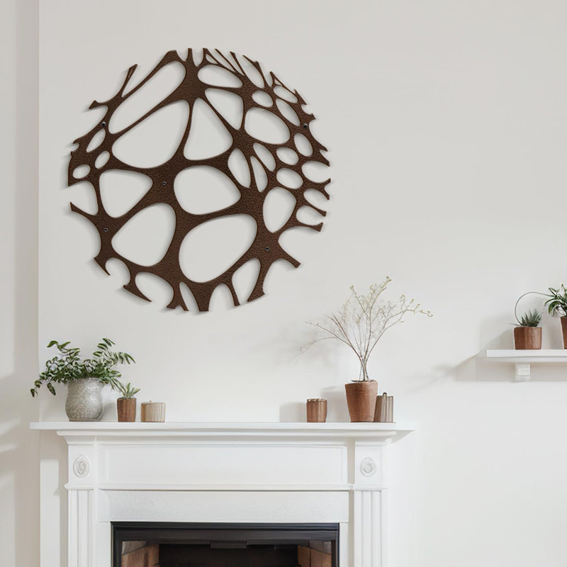 Abstrait cercle minimaliste moderne abstrait sculpture murale décorative suspendue, H 30 po x l 30 po x P 0,05 po, Brun