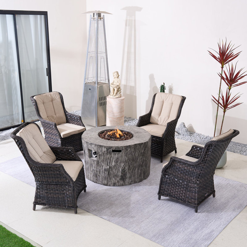 Nouriah 5-Piece Multiple Chairs Seating Group With Cushions, Beige, Gray/Brown