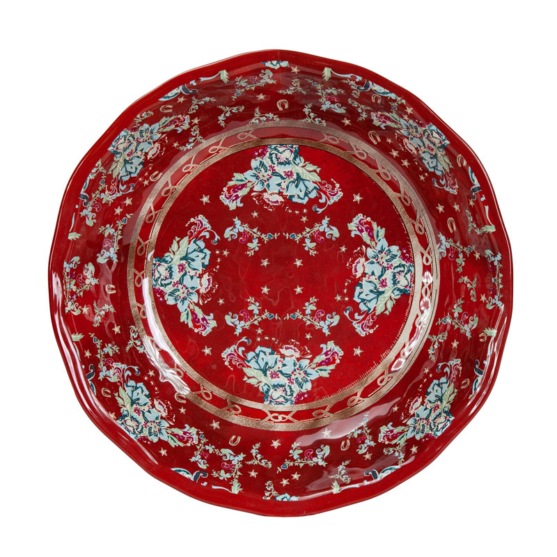 Patchwork Bandana Red Melamine Floral Western 1 Piece Serving Bowl