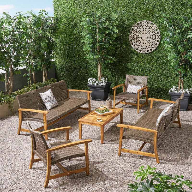 Becca 5 Piece Sofa Seating Group, Natural/Mixed Mocha
