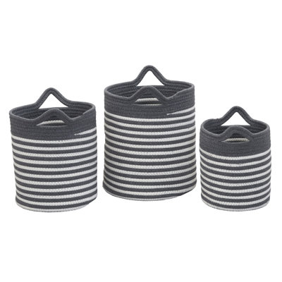 Artisan Striped Cotton Rope Basket Trio