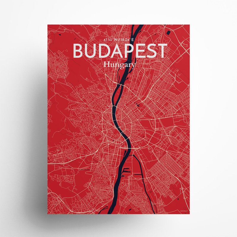 Budapest City Map In Nautical - No Frame Print, 24cm H x 18cm W x 0.05cm D