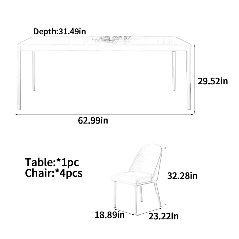 Pure White Matte Rock Slab Dining Table, 29.52"H x 62.99"L x 31.49"W