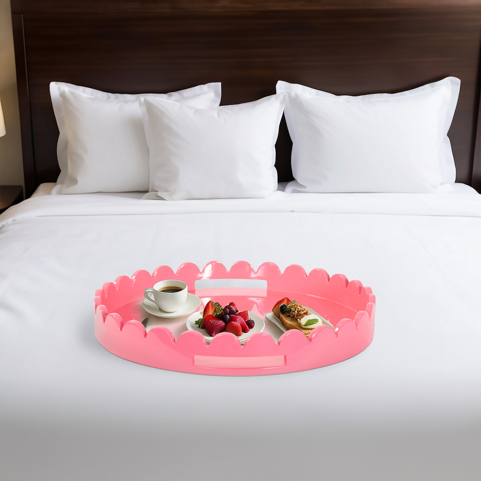 Hindley Handcrafted Round Decorative Tray, Pink