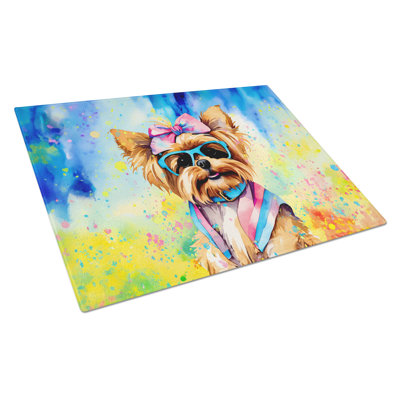 Grande planche à découper en verre Yorkshire Terrier Hippie Dawg