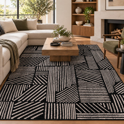 Tapis géométrique noir / ivoire Rambo