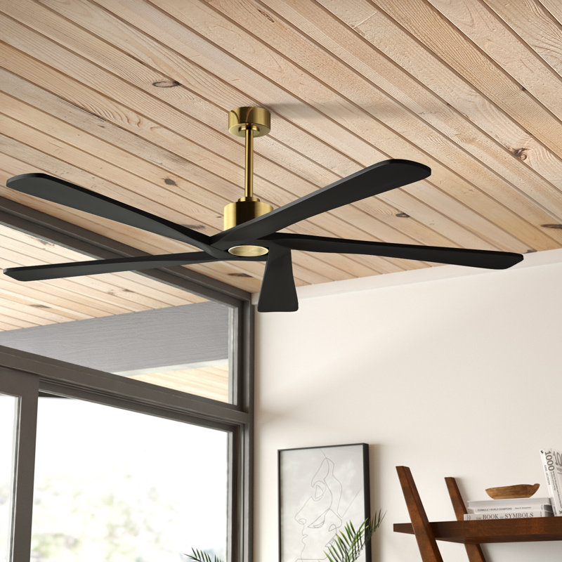 Ventilateur de plafond d'intérieur à 5 pales Baun avec télécommande, 54", Noir mat, Doré