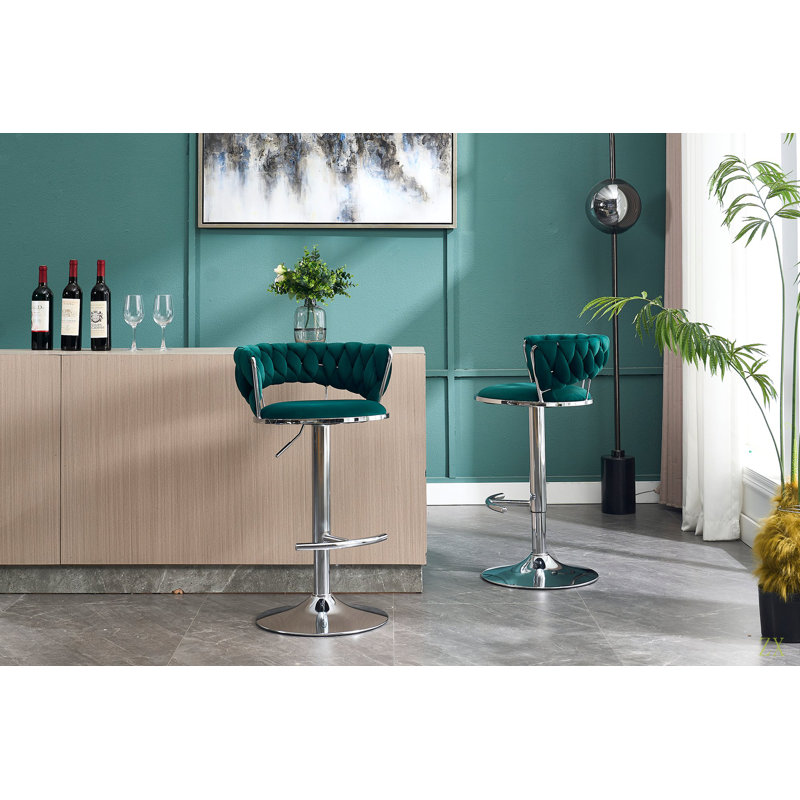 Ensemble de 2 tabourets de bar, avec repose-pieds chromé et base pivotante en velours à hauteur réglable et tabouret de bar simple chromé