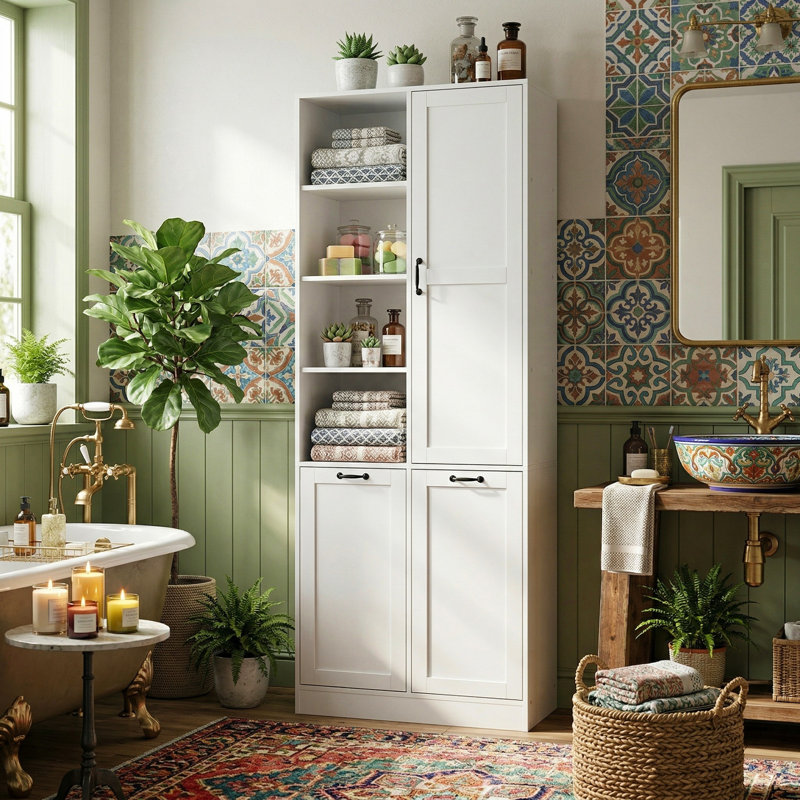 Bathroom Laundry Cabinet With Strong Storage, White