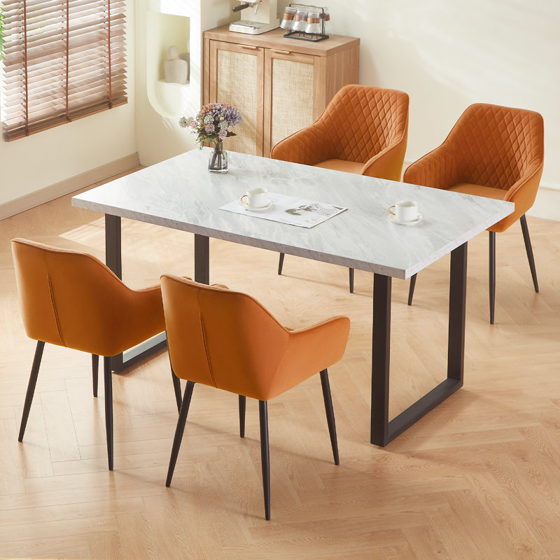 Sexton Upholstered Diamond Stitching Velvet Arm Dining Chair with Thick Cushion, Orange, 2