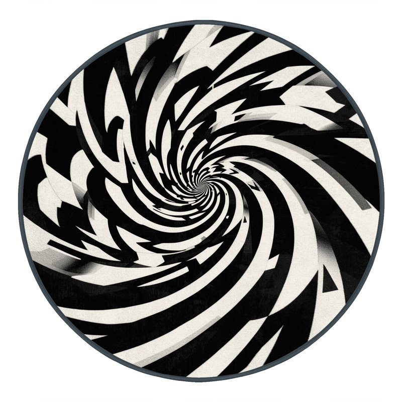 Machine Washable Ottoline Bold & Eclectic Modern Geometric Rug in Green – Black Binding, 6' Round