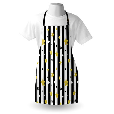 East Urban Home Striped Apron Unisex, Vertical Lines Stars, Adult Size, Black White and Yellow