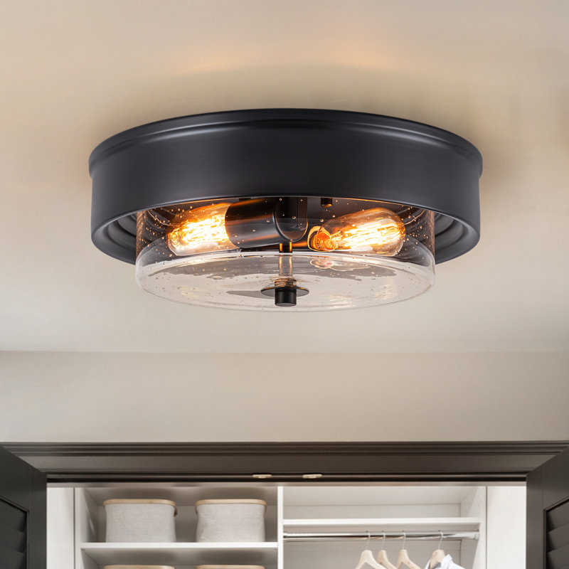 Plafonnier encastré 2 lumières avec verre bullé