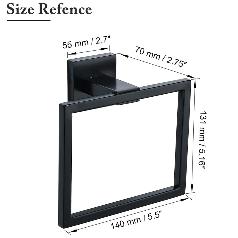 Bathroom Hardware Set 2-Pieces With Towel Bar, Towel Ring Bath Accessories Set Wall Mounted In Matte Black, Matte Black